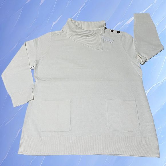 New York & Co. Winter White Button-Detail Cowl-Neck Tunic Sweater XXL - Picture 2 of 3